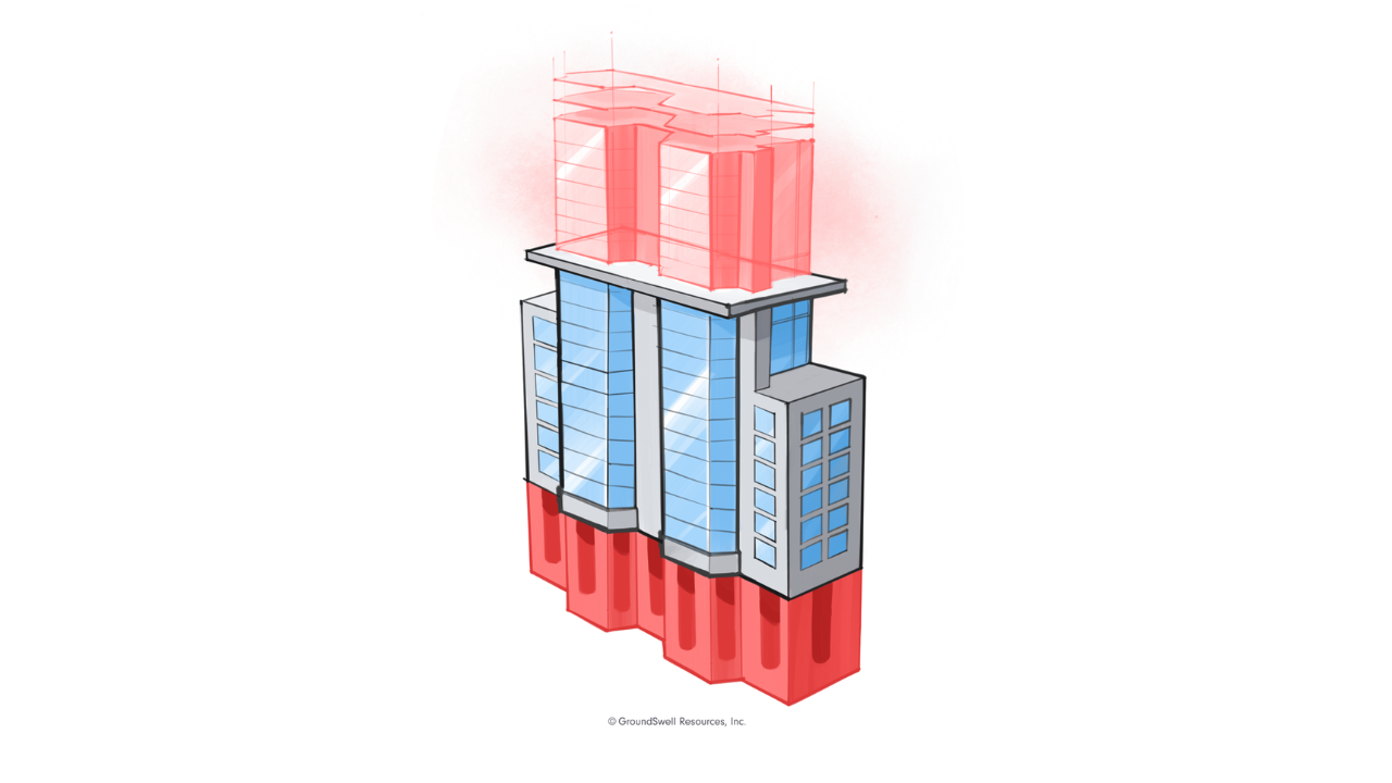 An illustration of a growing business that is built on a strong foundation